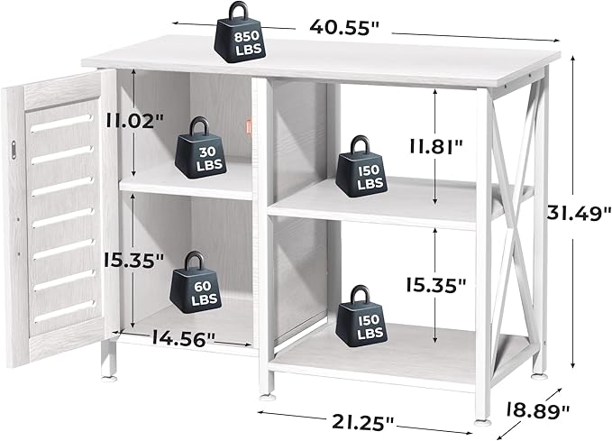 40-50 Gallon Fish Tank Stand, Aquarium Stand with Cabinet Accessories Storage, Heavy Duty Metal Frame, 40.55" L*18.89" W Tabletop, 850LBS Capacity, White PG02YGW