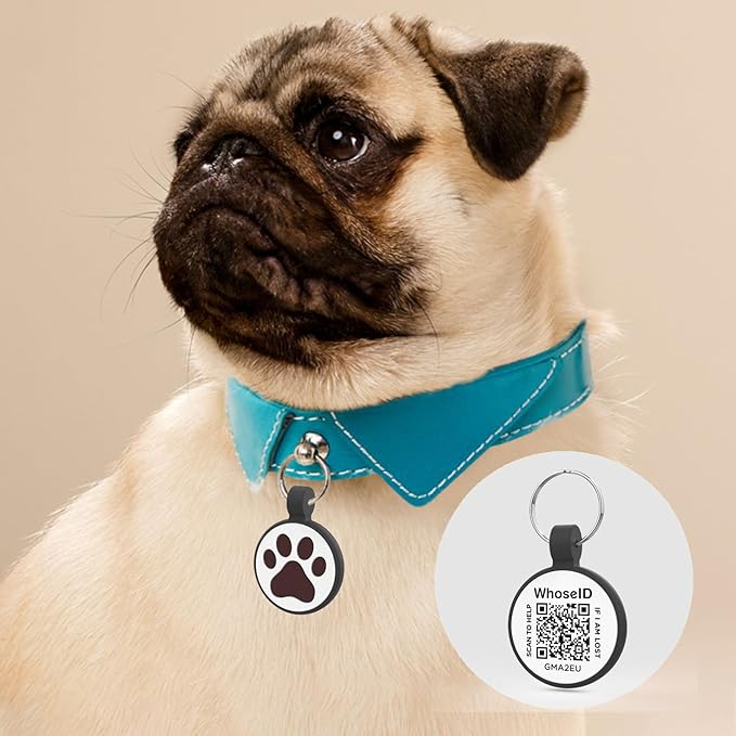 Personalized Dog Tag, Laser Engraving QR Code, Silicone Dog ID Tag, Pet Online Profile, Scan QR Code Send Location, Collar Harness Accessories (Medium to Large Breeds - 1.25", Black & Blue)