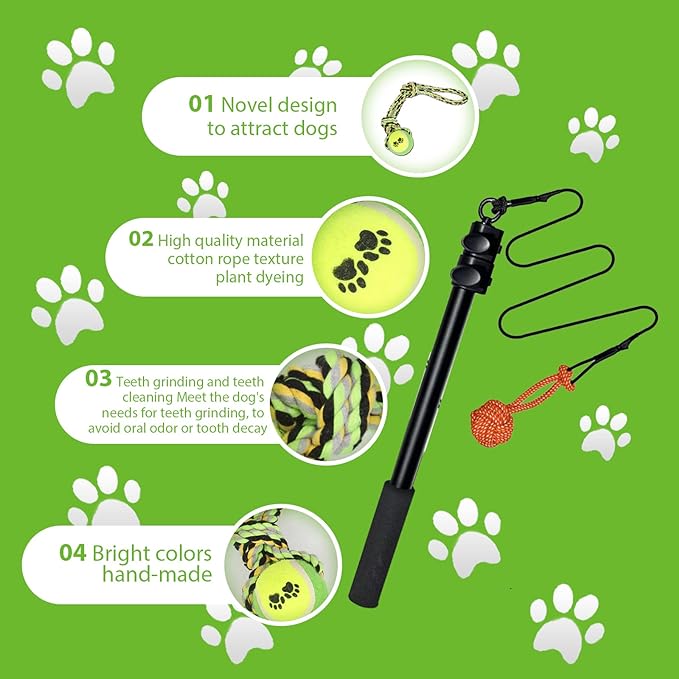 Flirt Pole for Dogs, Interactive Toys Tug-of-war for Dogs, Durable Teaser Wand, Chase Toys with Rope Chewing Sticks, for Outdoor Exercise & Training