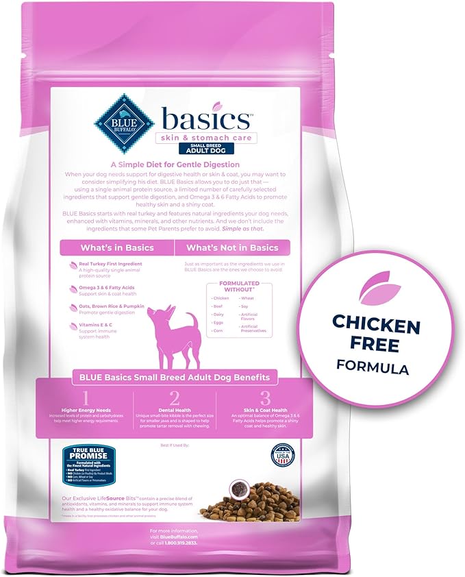 Blue Buffalo Basics Dry Dog Food for Small Breed Adult Dogs, Limited Ingredient Diet, Turkey Recipe, 11-lb. Bag