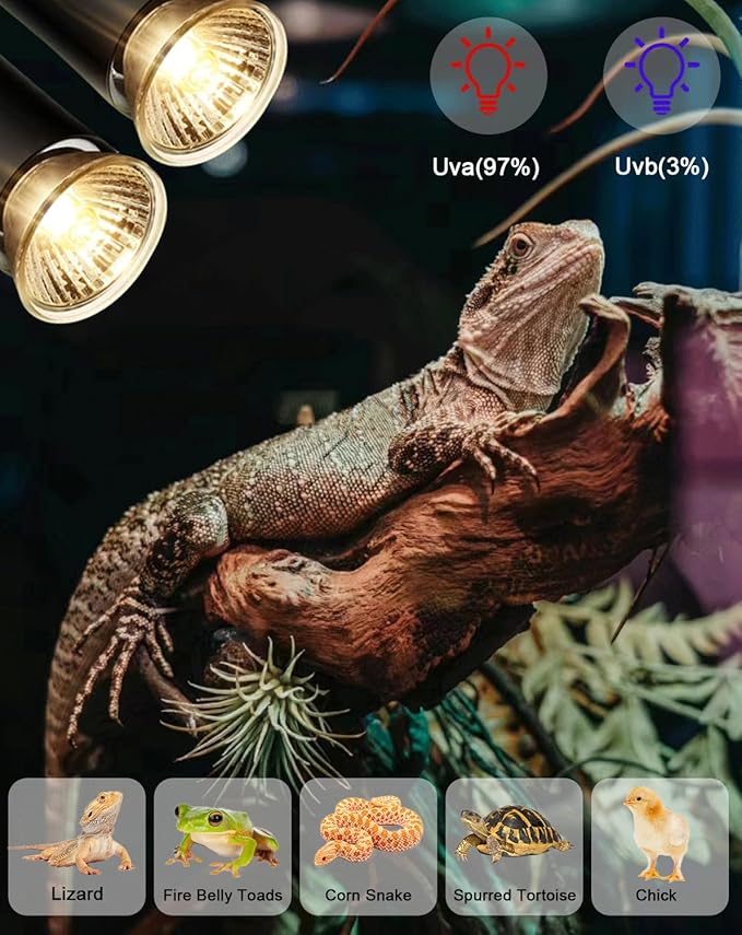 50W Turtle Reptile Heat Lamp Bulb, UVA UVB Reptile Light Bulb for Turtle Tank, Fit for E26 Base, Fits Reptiles and Amphibian Tanks, Terrariums and Cages, Works with Various Lamp Fixtures