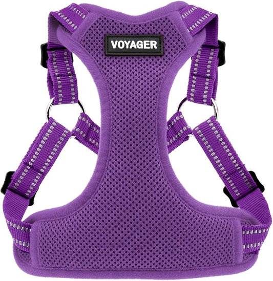 Best Pet Supplies Voyager Adjustable Dog Harness with Reflective Stripes for Walking, Jogging, Heavy-Duty Full Body No Pull Vest with Leash D-Ring, Breathable All-Weather - Harness (Purple), S