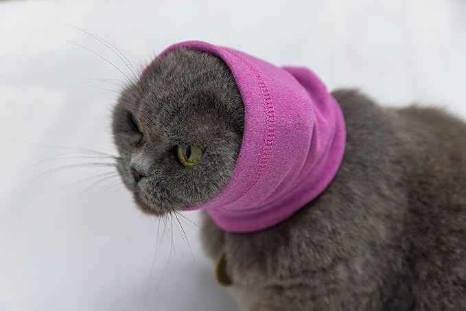 No Flap Ear Wrap Ear Cat Bath Quiet Ear Covers Hoodie Noise Cancelling Headphones for Cat small Rose+Aqua Blue S