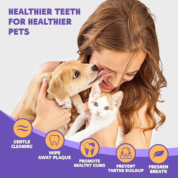 HICC PET Teeth Cleaning Wipes for Dogs & Cats, Remove Bad Breath by Removing Plaque and Tartar Buildup No-Rinse Dog Finger Toothbrush, Disposable Gentle Cleaning & Gum Care Pet Wipes, 50 Counts