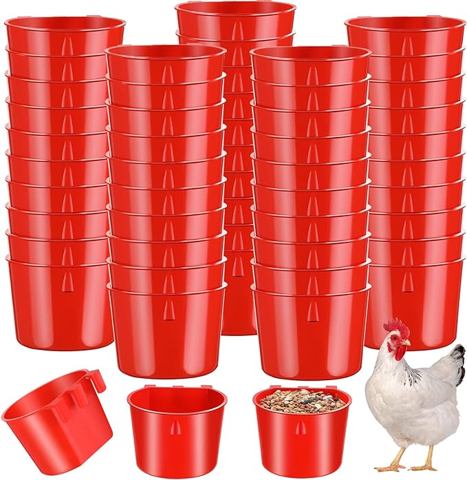 60 Pieces Cage Cups Birds Hanging Feeders Seed Bowl 8 oz Plastic Chicken Feeder Water Bowl Hanging Chicken Waterer Chicken Feeding Watering Dish Coop Cups for Gamefowl Parrot Parakeet Poultry