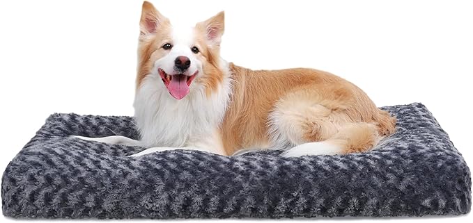 KSIIA Washable Dog Bed Deluxe Plush Dog Crate Beds Fulffy Comfy Kennel Pad Anti-Slip Pet Sleeping Mat for Large, Jumbo, Medium, Small Dogs Breeds, 35" x 23", Dark Grey