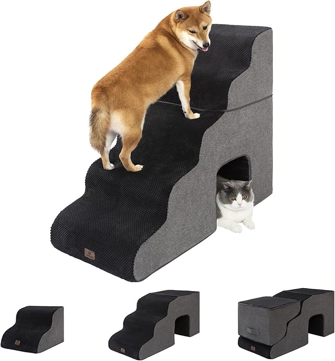 Dog Stairs Ramp for High Beds and Couch,Curved Dog Steps for Small Dogs and Cats Pet Stairs Non-Slip Balanced Portable Pet Step Indoor, 5 Steps, Black