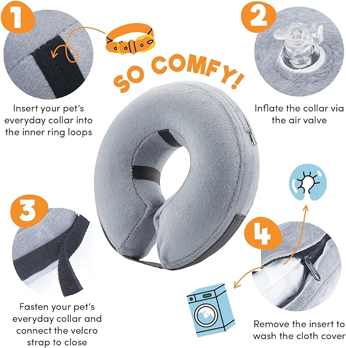 BENCMATE Protective Inflatable Collar for Dogs and Cats - Soft Pet Recovery Collar Does Not Block Vision E-Collar (X-Large, Grey)