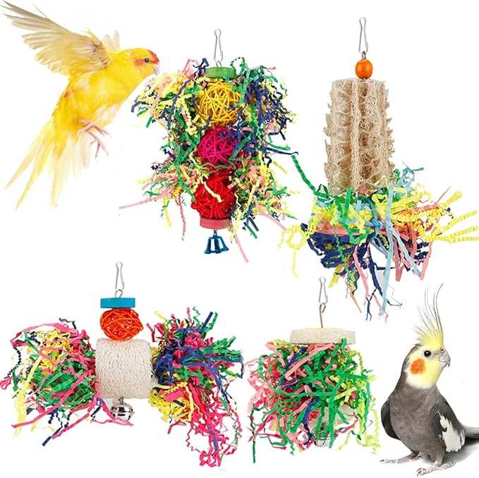 Bird Toys Bird Shredding Foraging Toys Parakeet Toy Chewing Hanging Toy Bird Shredded Paper Bird Cage Accessories Bird Rope Perch for Conure Cockatiel Budgies Lovebird Parrotlet (Without Rope Perch)