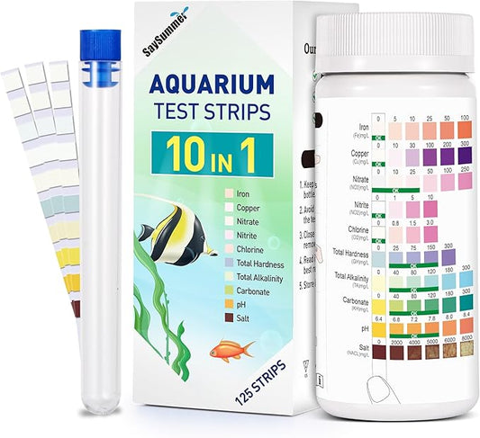 Aquarium Test Strips for Saltwater Tank: 10-in-1 125 Counts Salt Water Aquarium Water Test Kit, Fish Tank Test Strips for Testing Salt Chlorine Copper Nitrate pH and More, AQSTTN24