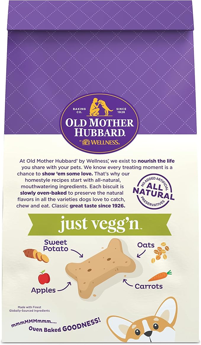 Old Mother Hubbard by Wellness Classic Just Vegg'N Natural Dog Treats, Crunchy Oven-Baked Biscuits, Ideal for Training, Mini Size, 20 ounce bag