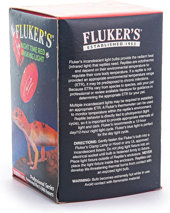 Fluker's Night Time Red Basking Spotlight, Infrared Heat Lamp for Reptiles, 250 Watt