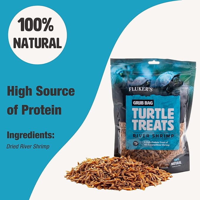 Fluker's Grub Bag Turtle Treats, High Protein Freeze Dried River Shrimp, For Aquatic Turtles, Amphibians, and Reptiles, 6 oz