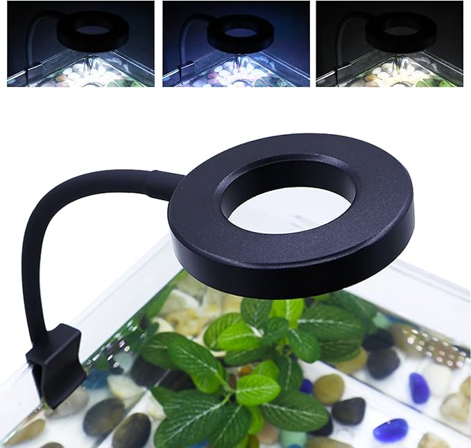 Small Aquarium Light Clip on Fish Tank Light LED USB Full Spectrum Light with Dimmer Multi-Color White+Blue+Red for 1-5 Gal Betta Tank (Adapter NoT Included, No Timer)