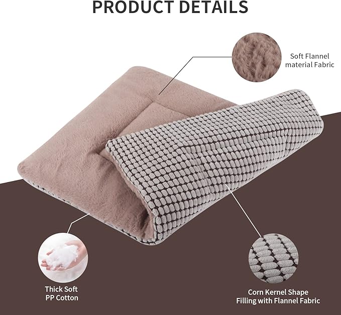 Reversible Dog Bed Mat with Plush and Corn Velvet,Soft Warm Pet Cushion, Dual Purpose Washable Sleeping Mattress Bed for Small Medium Large Dog and Cat XB004 (30"x20", Khaki)