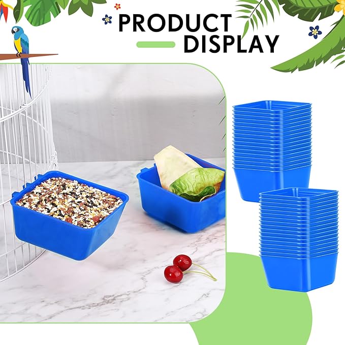 20 Pcs Cage Cups Chicken Feeder Waterer 16 oz Birds Feeders Hanging Bunny Cage Feeder Chicken Water Bowl for Pet Parrot Rooster Parakeet Gamefowl Poultry Pigeon Wire Cage (Blue)