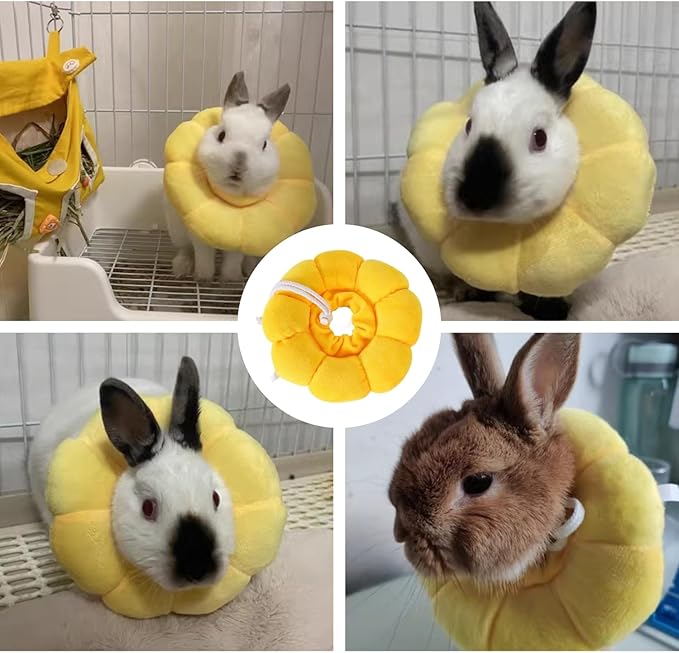 Rabbit Protection Cone Extra Small Soft Elizabethan Collar for Bunny Chinchilla Guinea Pig Small Cat Recovery Collar Kitten E Collar Alternative After Surgery Wound Healing Donut Collar (Yellow, S)