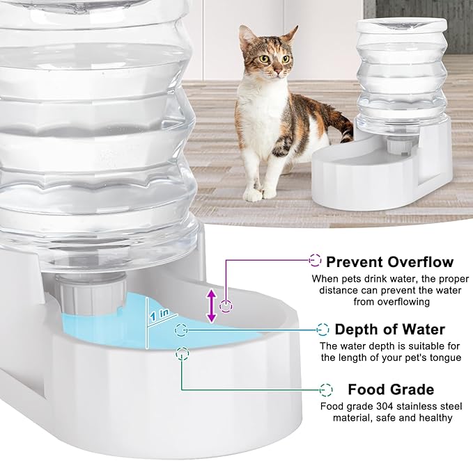 RIZZARI Gravity 5L Pet Waterer, Automatic Plastic Water Dispenser, Large Capacity Water Feeder for Cats and Small and Medium-Sized Dogs (5L,Without Filter)