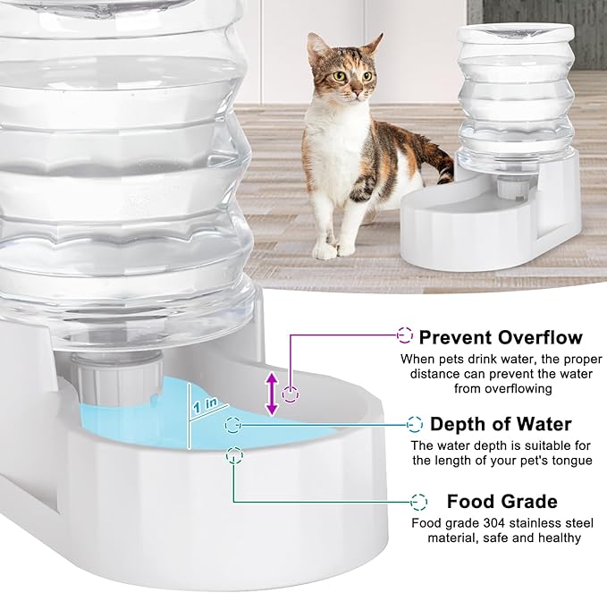 RIZZARI Gravity 4L Pet Waterer, Automatic Plastic Water Dispenser, Large Capacity Water Feeder for Cats and Small and Medium-Sized Dogs (4L,Without Filter)