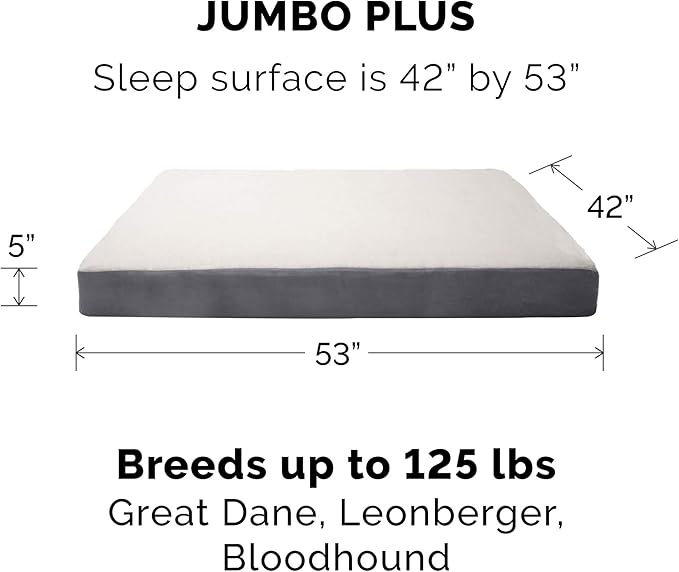 Furhaven Orthopedic Dog Bed for Large Dogs w/ Removable Washable Cover, For Dogs Up to 125 lbs - Sherpa & Suede Mattress - Gray, Jumbo Plus/XXL