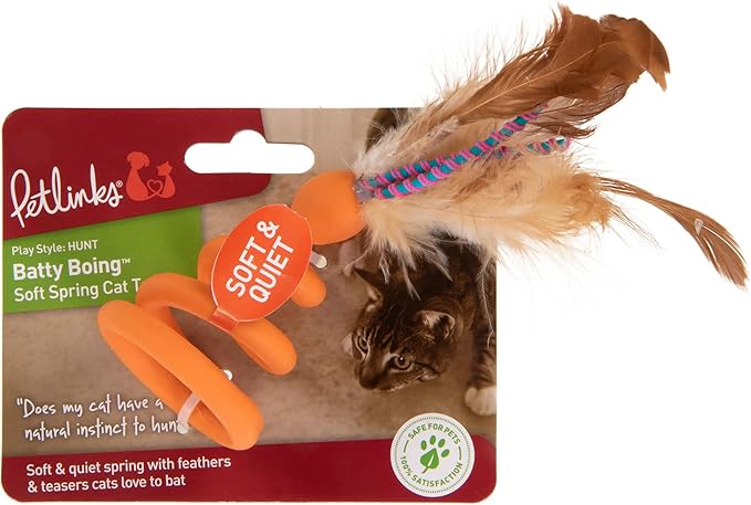 Petlinks Batty Boing Soft Spring & Feather Cat Toy - Orange, One Size