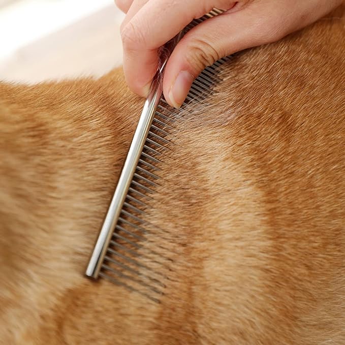 Dog Combs Cat Combs 3 Pack Pet Combs Stainless Steel Metal Comb Wide Tooth Comb&Dense Tooth Comb Flea Comb for Cats Dogs Dog Grooming Comb-Silver