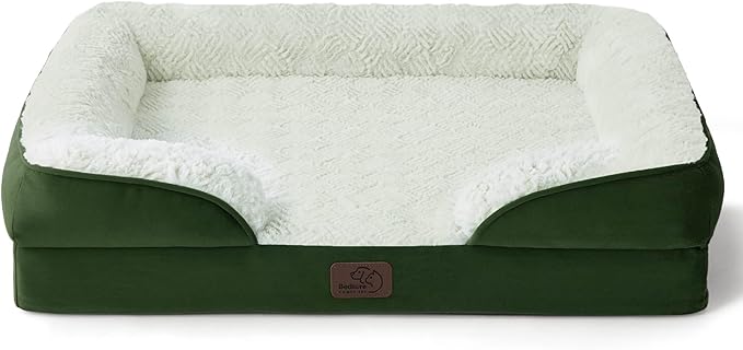 Bedsure Orthopedic Dog Bed for Medium Dogs - Calming Dog Sofa Beds Medium with Luxurious Short Plush Washable, Pet Couch Bed with Removable Washable Cover, Waterproof Lining and Nonskid Bottom, Green