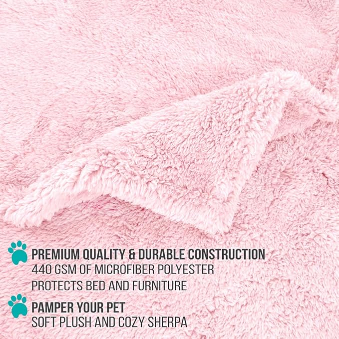 PetAmi Fluffy Waterproof Dog Blanket for Bed Large Dogs, Soft Warm Pet Sherpa Throw Pee Proof Couch Cover, Reversible Cat Blanket Sofa Crate Kennel Protector, Washable Mat (Pink Blush, 60x80)