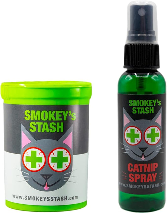 Smokey's Stash Cat Catnip Spray and Dried Organic Catnip combo maximum potency cat nip bundle