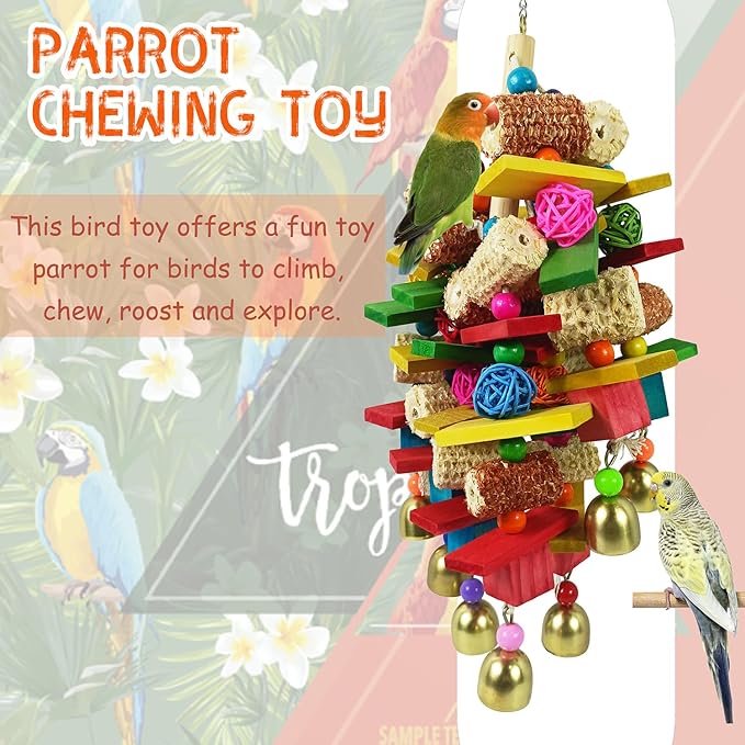 Bird Toys, Parrot Toys for Large Birds, Natural Peppered Wood African Grey Parrots, Macaws, Cockatoos, Amazon Parrot chew Toys, Aviary Hanging Toys