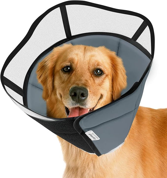 Soft Dog Cone for Dogs After Surgery, Breathable Pet Recovery Collar for Large Medium Small Dogs and Cats, Adjustable Dog Cone Collar, Elizabethan Collar (L, Grey)