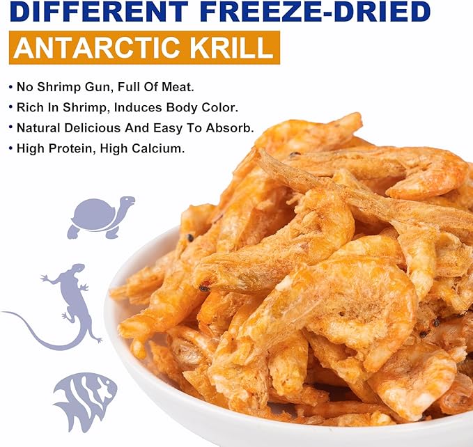 Freeze Dried Krill Turtle Food - Dried Shrimp High Protein Jumbo Shrimp Fish Food for Aquatic Turtle Beard Dragon Tropical Fish Amphibians Other Reptiles（4 OZ）