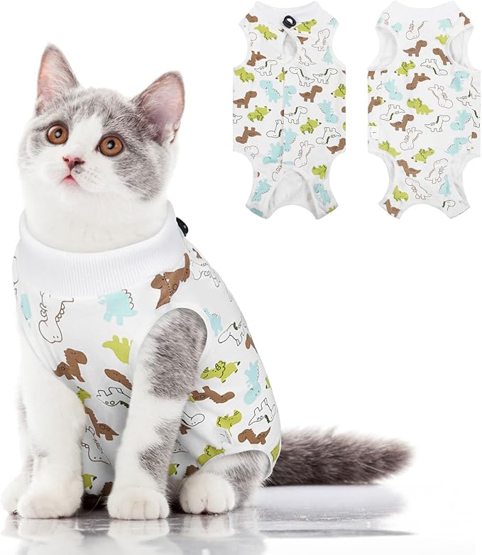 SUNFURA Cat Recovery Suit, Kitten Surgical Full Bodysuit for Abdominal Wound Protector Anti Licking After Surgery, Professional Bandages Cone E-Collar Alternative for Small Male & Female Pets