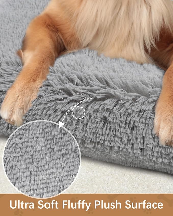 Dog Crate Pad Ultra Soft Dog Bed Mat Washable Pet Kennel Bed with Non-Slip Bottom Fluffy Plush Sleeping Mat for Large Medium Small Dogs, 35 x 22 Inch,Light Grey