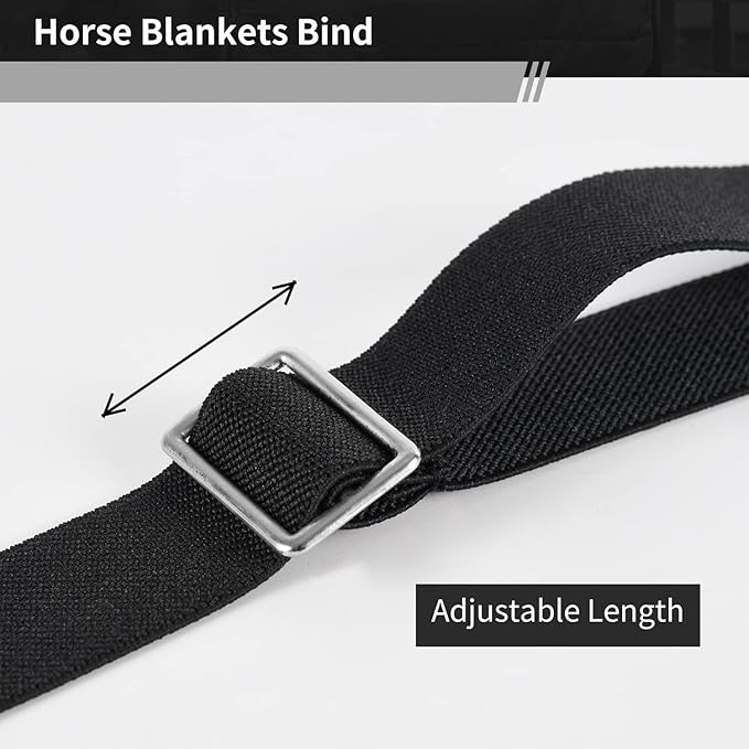 Premium Horse Blanket Sheet Leg Straps, Replacement Stretchy Belly Strap with Swivel Snaps and Sewn Loop End, Adjustable Length from 22 to 40 Inch Black (4 Pcs)