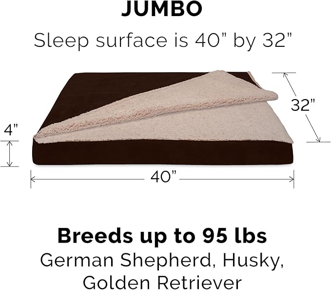 Furhaven Orthopedic Dog Bed for Large Dogs w/ Removable Washable Cover, For Dogs Up to 95 lbs - Berber & Suede Blanket Top Mattress - Espresso, Jumbo/XL