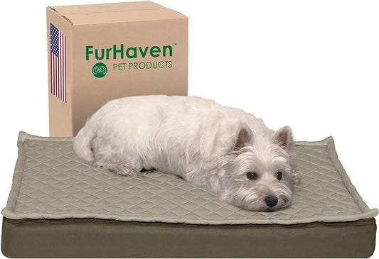 Furhaven Water-Resistant Orthopedic Dog Bed for Medium/Small Dogs w/ Removable Quilt Top & Washable Cover, For Dogs Up to 35 lbs - Indoor/Outdoor Quilt Top Convertible Mattress - Dark Sage, Medium