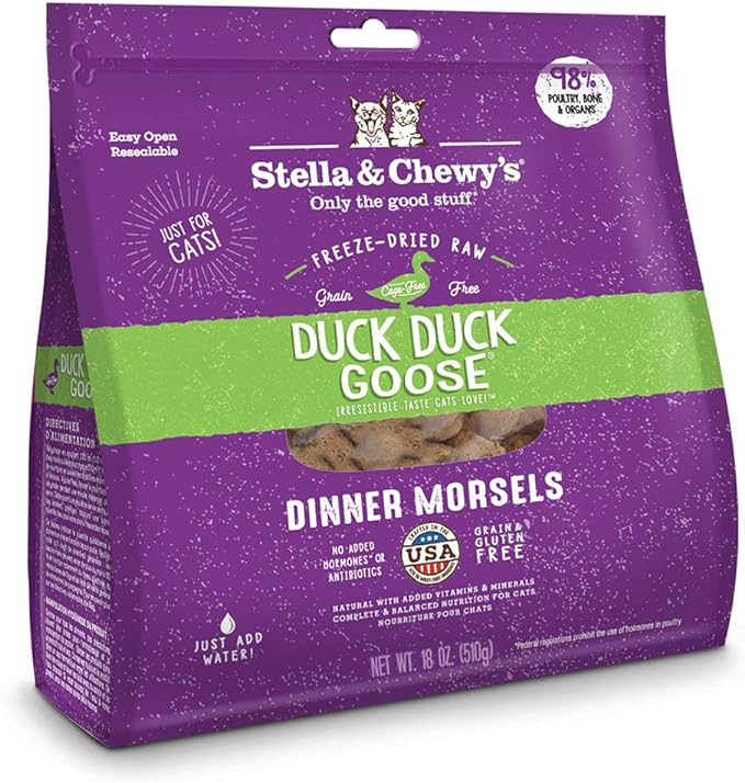 Stella & Chewy's Freeze-Dried Raw Duck Duck Goose Dinner Morsels Cat Food, 18 oz. Bag (CAT-FDD-18)