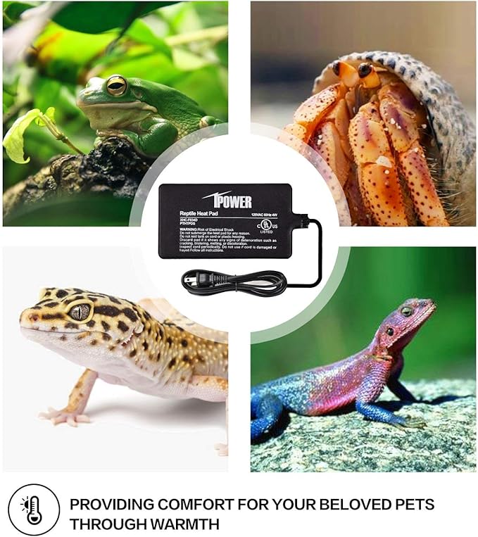 iPower Reptile Heat Pad Under Tank Terrarium Warmer Heating Mat for Turtle, Lizard, Frog, Snake, Reptile, and Other Small Animals, 4X7 Inch, 4W