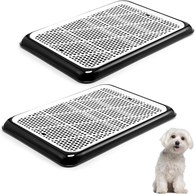 Mifoci 2 Pcs Dog Potty Tray with Grid Portable Pet Litter Box Dog Training Toilet Puppy Pee Pad Holder Mesh Pad Tray Doggie Toilet Potty Trainer for Small Medium Large Dogs (19.7 x 14.2 Inch)