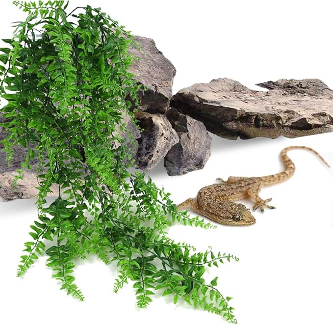 PINVNBY Reptile Plants Hanging Fake Vines Boston Climbing Terrarium Plant with Suction Cup for Bearded Dragons Lizards Geckos Snake Pets Hermit Crab and Tank Habitat Decorations (2 Pack)