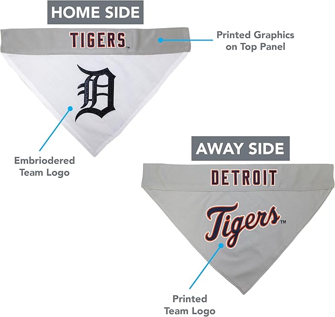 Pets First TIG-3217-L-XL MLB Detroit Tigers Reversible Pet Bandana, Large/X-Large, MLB Team Color