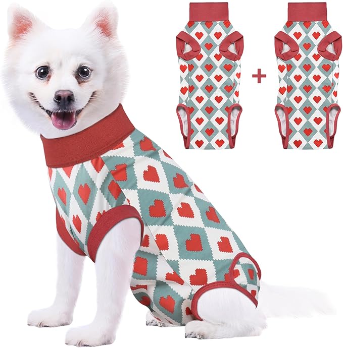 2 Packs Dog Recovery Suit Female Male, Red Heart + Red Heart, S