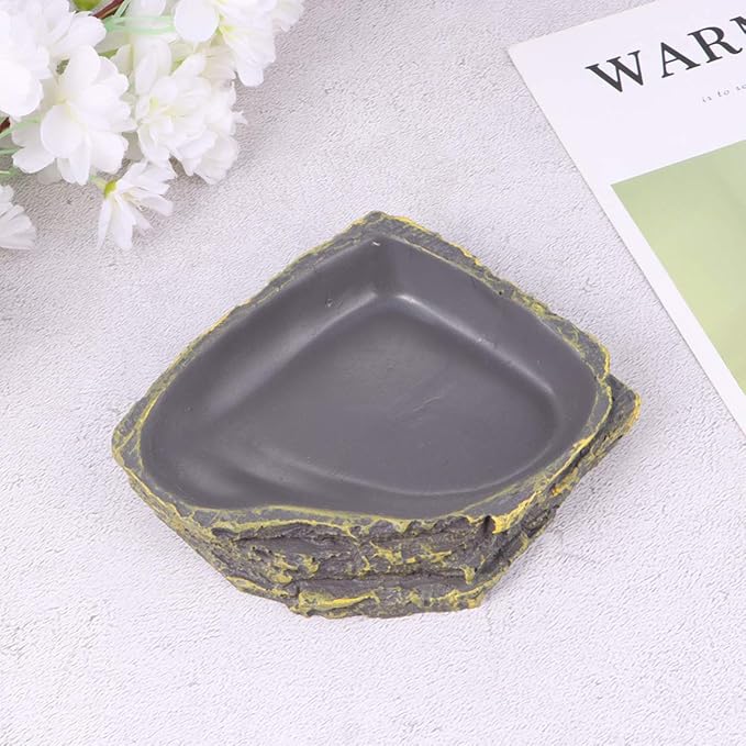 POPETPOP Reptile Water Dish Reptile Water Bowl - Lizard Turtle Feeder Feeding Bowl - Brown Thicken Rock Reptile Food Water Storage Basin Food Dish Gecko Terrarium