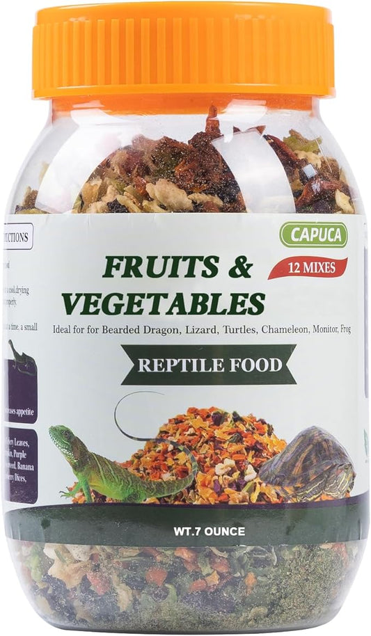 Reptile Food Vegetable Fruit Mix - High Protein Natural Pet Food for Bearded Dragon Turtles Lizard Chameleon Gecko Snake Ducks Fish Hamsters and Hedgehogs（7 OZ）