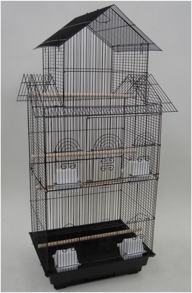 YML 6844 3/8" Bar Spacing Tall Pagoda Top Bird Cage with Stand, 18" x 14"/Small, White