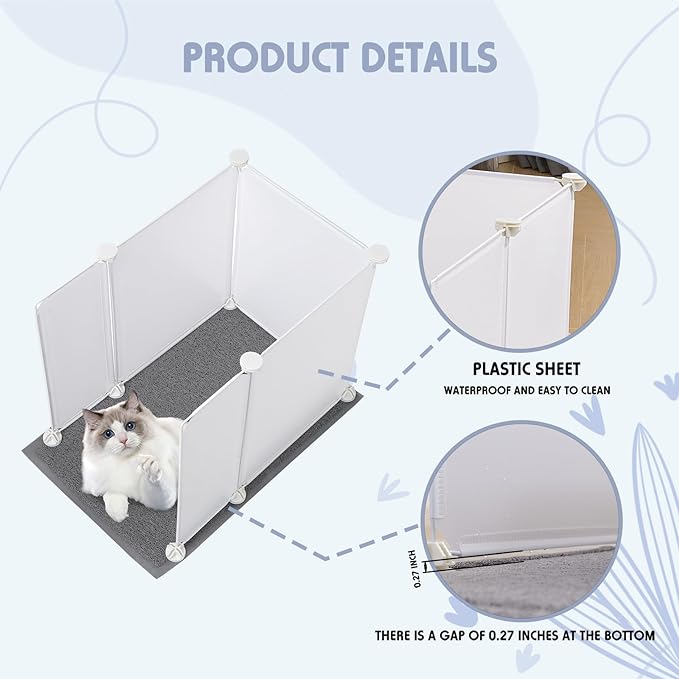 MEEXPAWS Cat Litter Box Enclosure Splash Guard Small 20.5L × 14W x 18H inch with Cat Litter Mat Easy Clean (White)