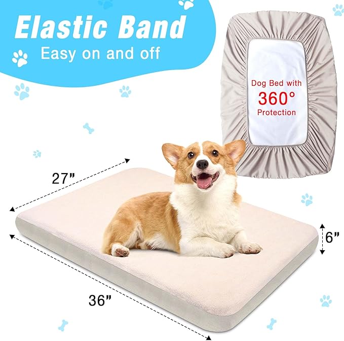 Dog Bed Covers Replacement Washable Medium, 100% Waterproof Dog Bed Cover Soft Noiseless Dog Bed Sheets 50% Increase durability, Beige 2 Pack 36 x 27 inch