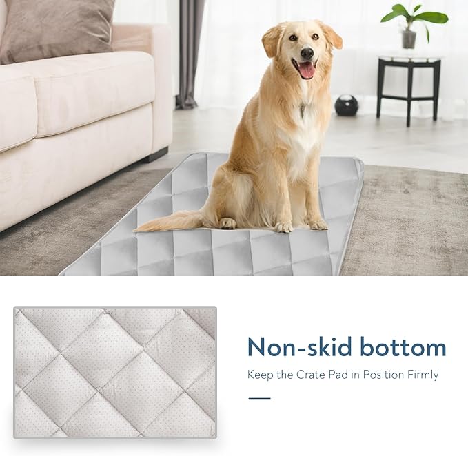 Dog Crate Pad 2 Pack (42" x 28"), Soft Dog Crate Mat with Anti-Slip Bottom, Machine Washable Kennel Pad, Crate Mats for Dog Cages, Dog Bed for Crate, Fits 42 Inch Dog Crate, Grey
