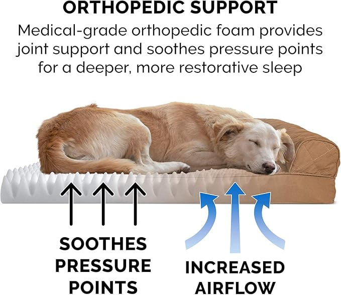 Furhaven Orthopedic Dog Bed for Medium/Small Dogs w/ Removable Bolsters & Washable Cover, For Dogs Up to 35 lbs - Quilted Sofa - Toasted Brown, Medium